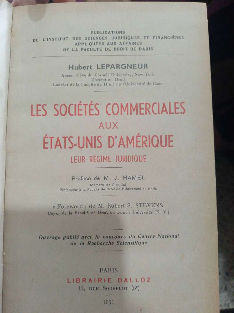 كتاب قانوني قديم نادر طبعة 1951 | Livre Rare: Les Sociétés Commerciales aux État - Miniature 3