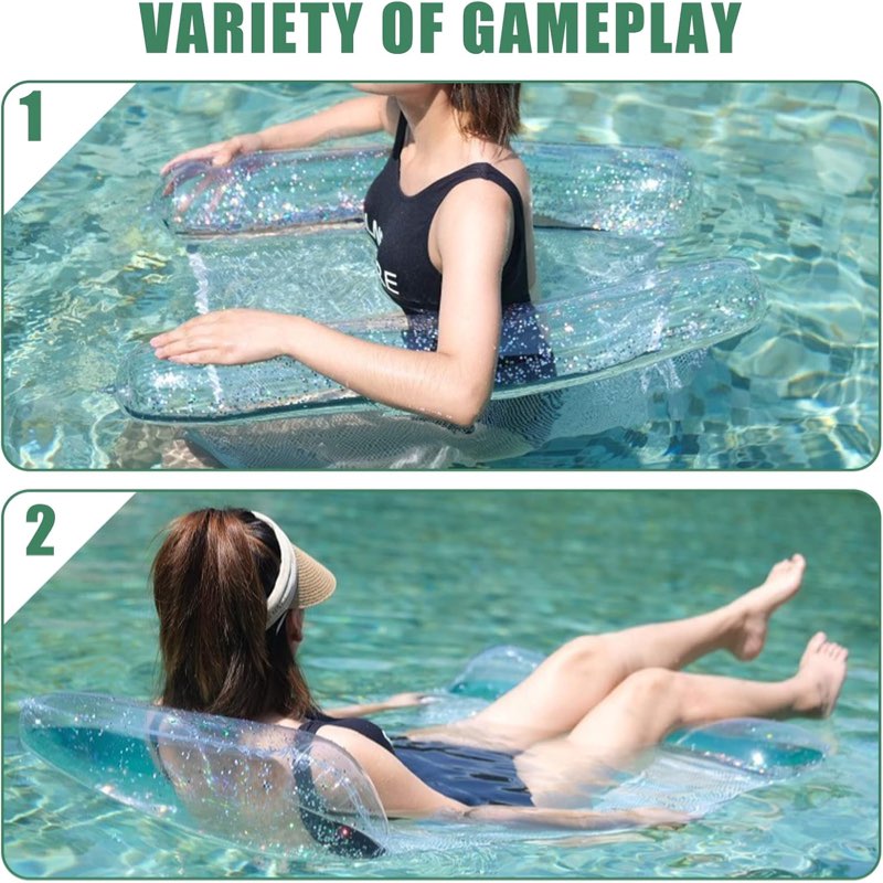 Hamac de Piscine Flottant Multifonction 4en1 Design Glitter, Confort Aquatique - - Miniature 4