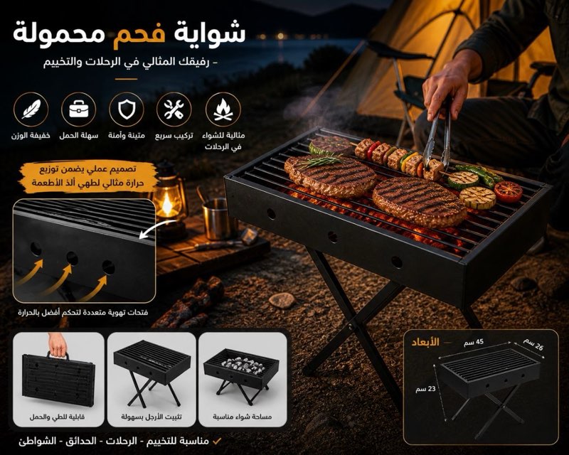 Barbecue pliable شواية صوليد نوعية حديد مليحة وخشينة قابلة للطي - Miniature 5