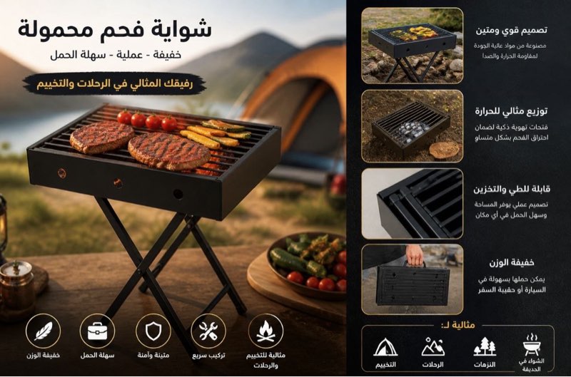 Barbecue pliable شواية صوليد نوعية حديد مليحة وخشينة قابلة للطي - Miniature 4