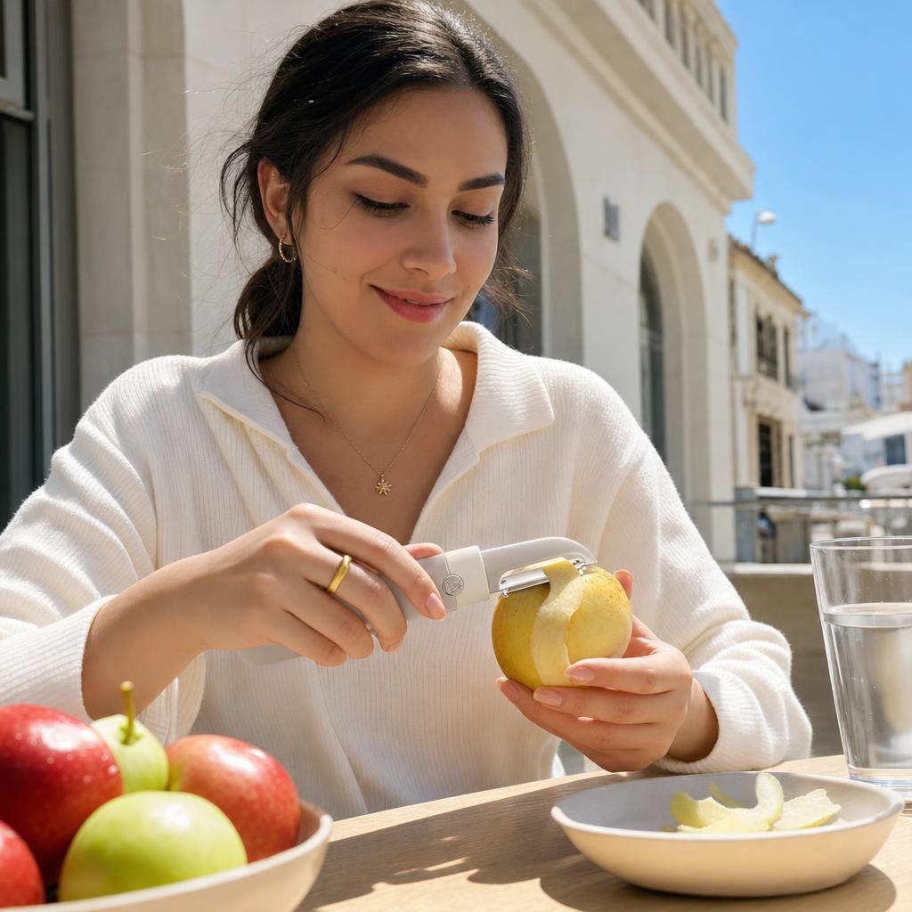 Couteau à fruits + éplucheur 2-en-1, compact et pratique
