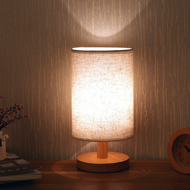 Lampe de table USB en bois massif et tissu pour chambre - Miniature 3