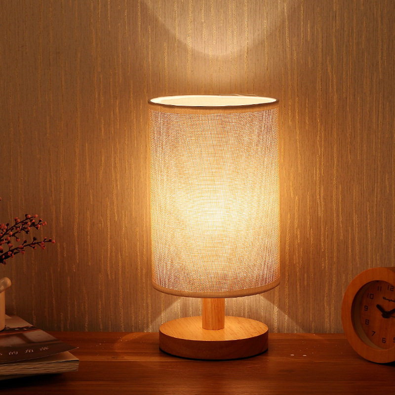 Lampe de table USB en bois massif et tissu pour chambre - Miniature 4