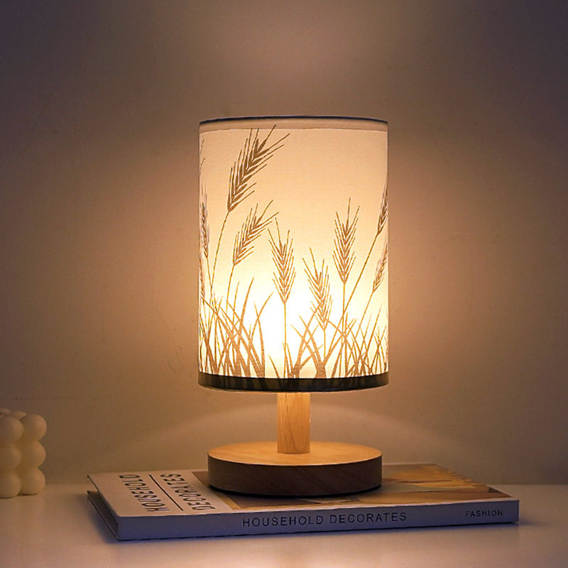 Lampe de table USB en bois massif et tissu pour chambre - Miniature 6