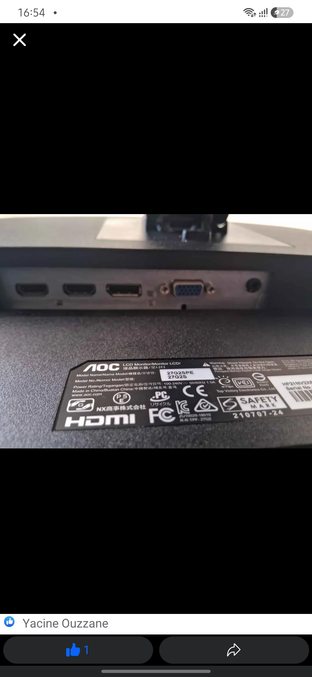 AOC 27" 165Hz Gaming Monitor – Excellent état - Miniature 4
