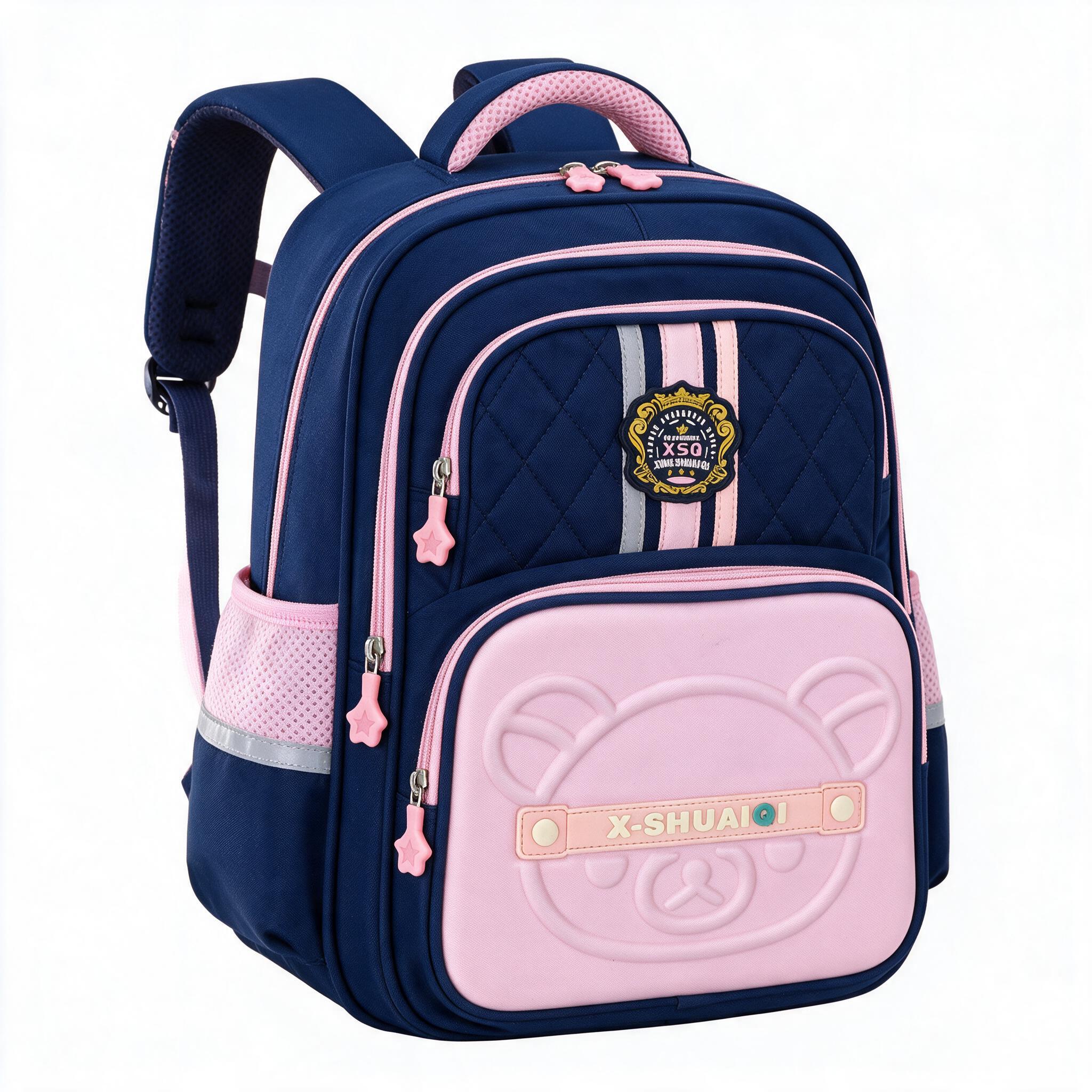 Sac à Dos Scolaire Style Kawaii Grand Volume Tissu Imperméable Bleu et Marron SA - Miniature 2