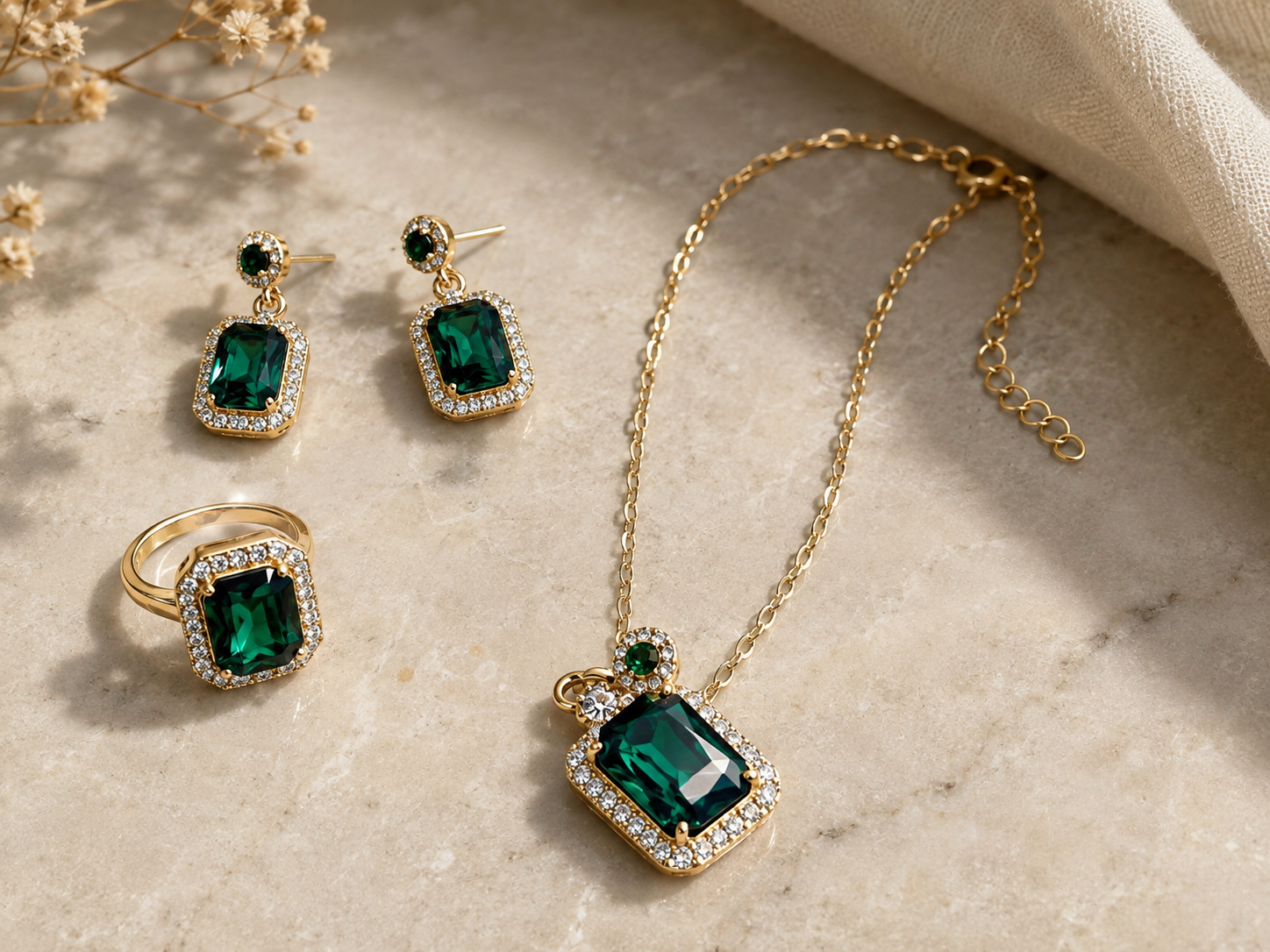4 pièces ensembles (parure) exquis carré strass collier boucles d'oreilles bague - Miniature 2