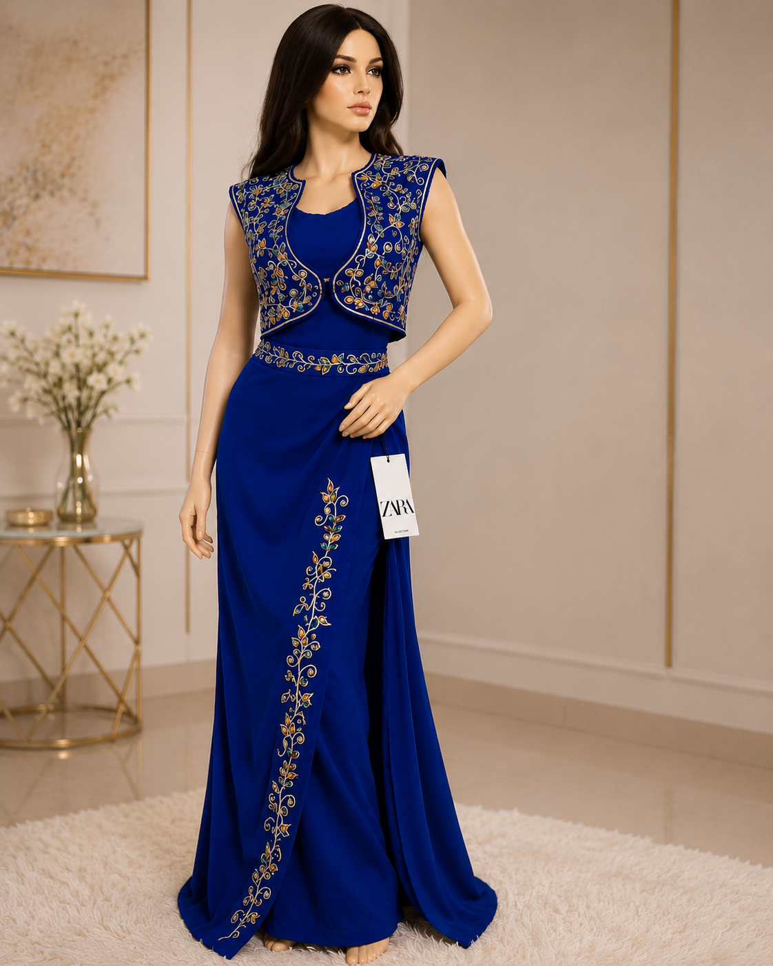 Ensemble traditionnel femme bleu royal brodé-Taille L - Miniature 3