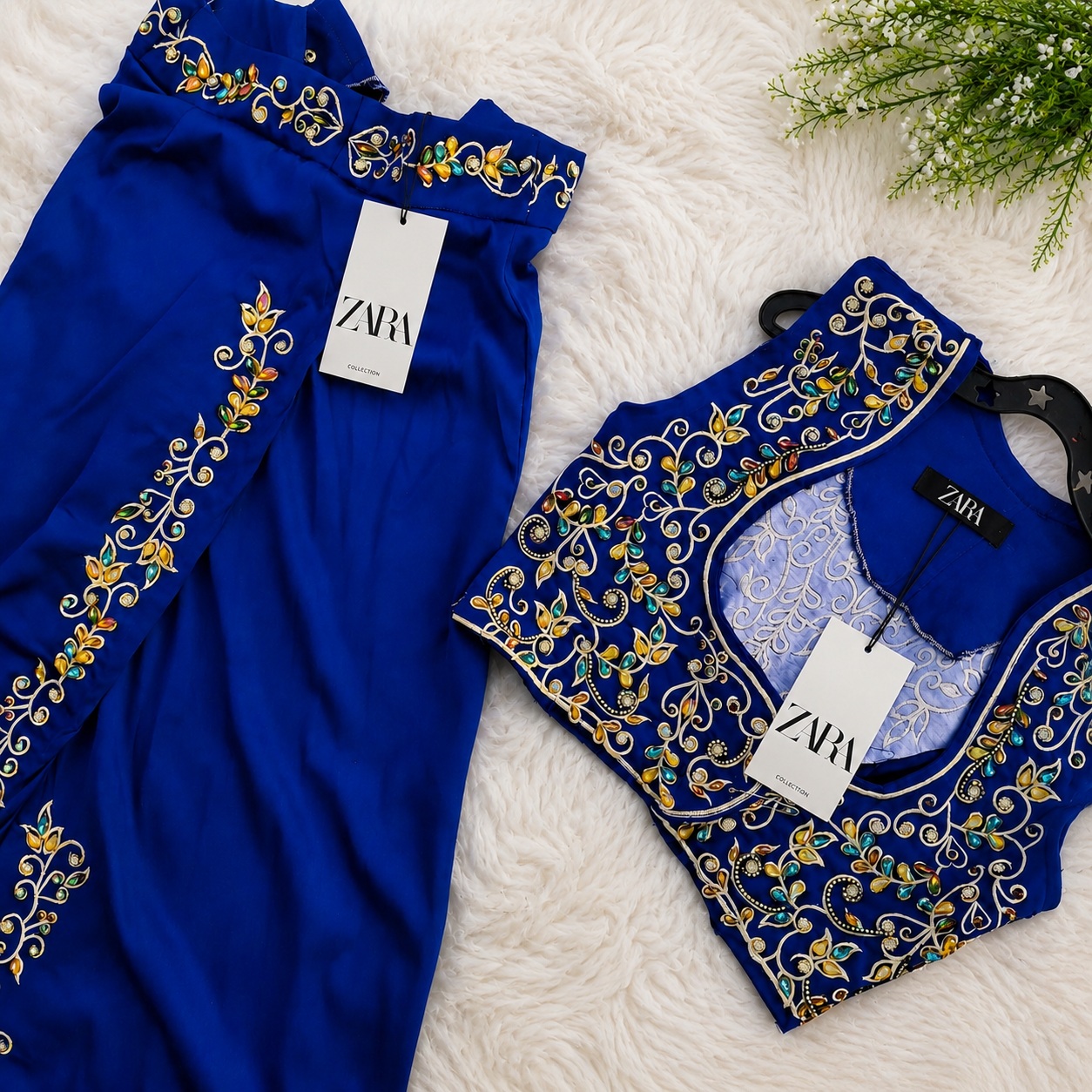 Ensemble traditionnel femme bleu royal brodé-Taille L