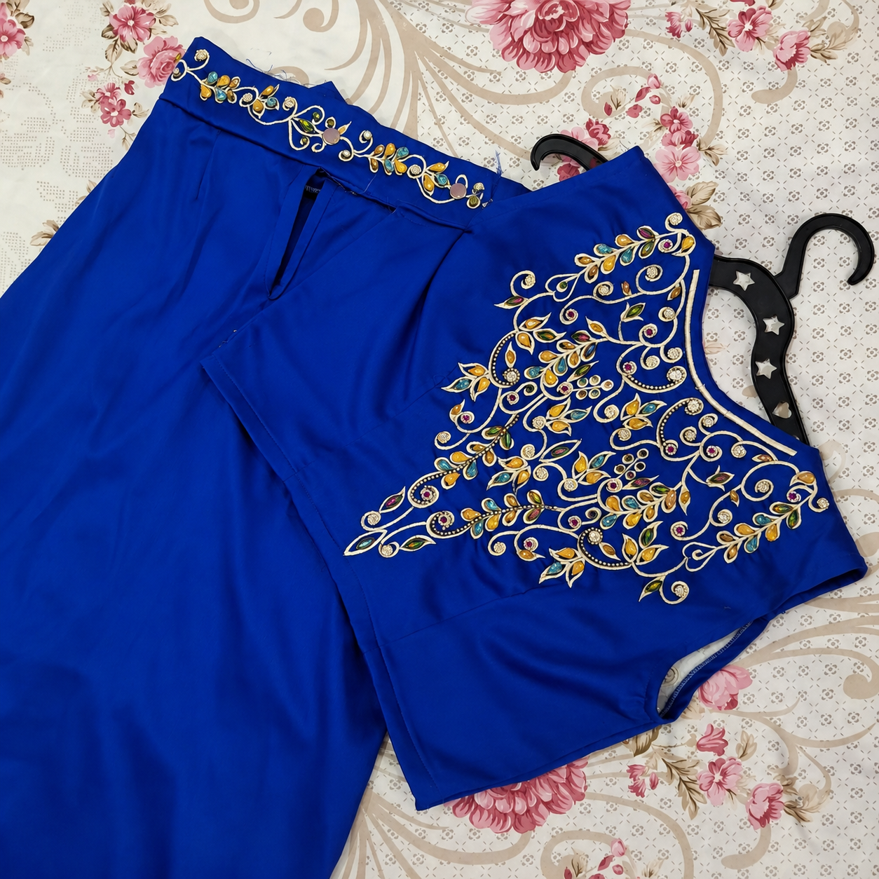 Ensemble traditionnel femme bleu royal brodé-Taille L - Miniature 2