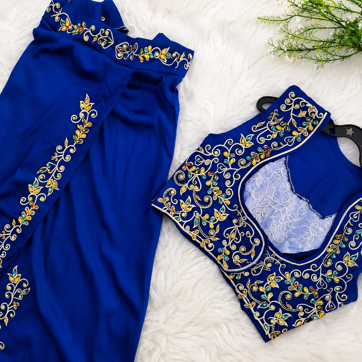 Ensemble traditionnel femme bleu royal brodé-Taille L - Miniature 4