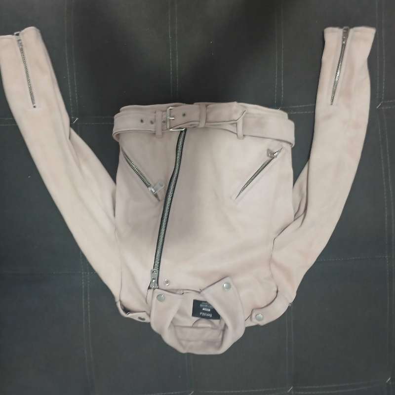 Perfecto Bershka en daim, couleur rose nude - Miniature 2